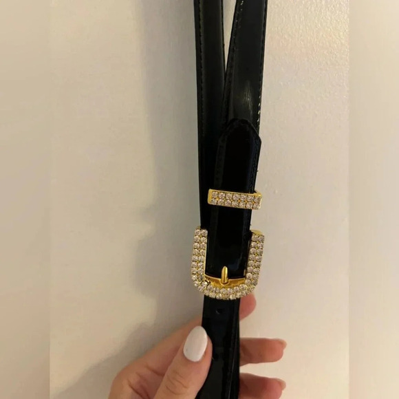 Vintage Black Belt with Jeweled  Buckle - Picture 4 of 6
